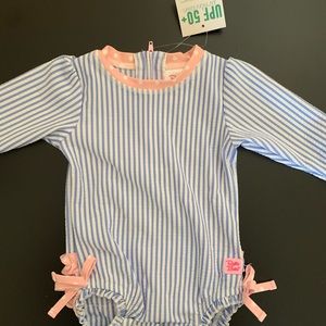 Ruffle Butts baby girl striped swimsuit